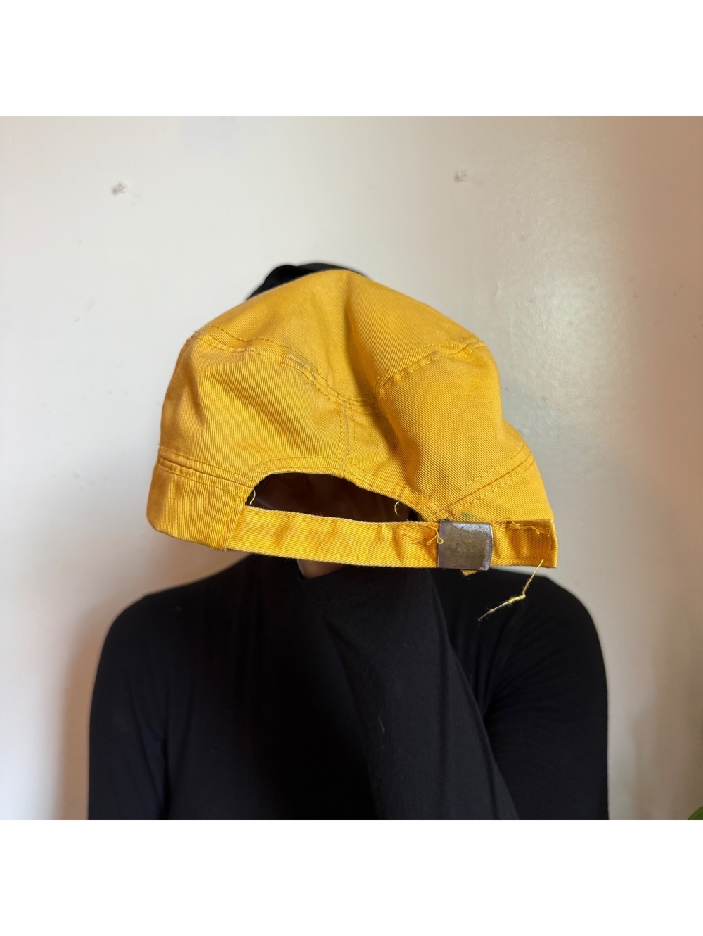 Vintage mustard Cadet Cap Flat Top Military Patrol Hat one size Adjustable - Picture 4 of 7